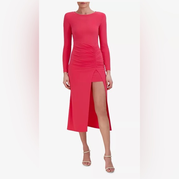 BCBGMAXAZRIA Ruched Front Slit Dress Geranium SPL new without tags